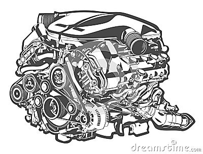 Vector high detailed illustration of abstract engine Vector Illustration