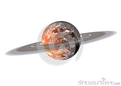 High detailed Mars planet with Saturn ring isolated on white Stock Photo