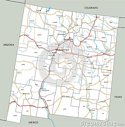 Detailed New Mexico road map with labeling. Vector Illustration