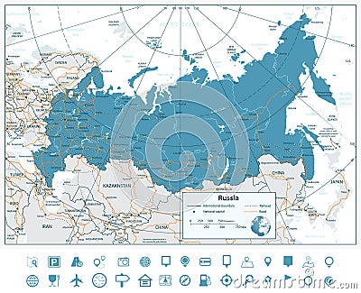 High detailed Russia road map and navigation icons Vector Illustration