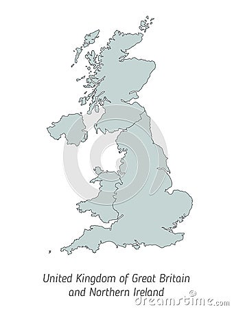 High detailed vector map: United Kingdom of Great Britain and Northern Ireland. Silhouette isolated on white background. Vector Vector Illustration