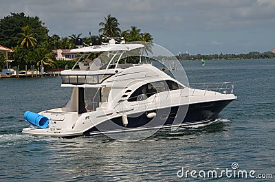 High End Cabin Cruiser Off Rivo Alton Island In Miami Beach, Florida Stock Photo