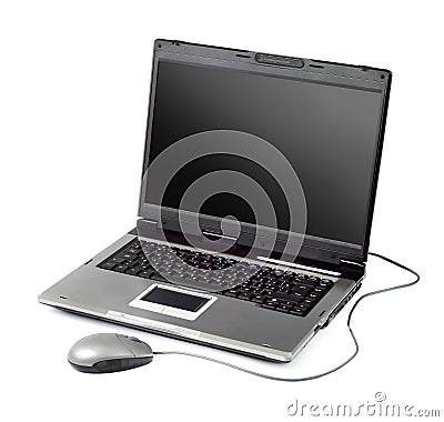 High-end laptop computer with mouse Stock Photo