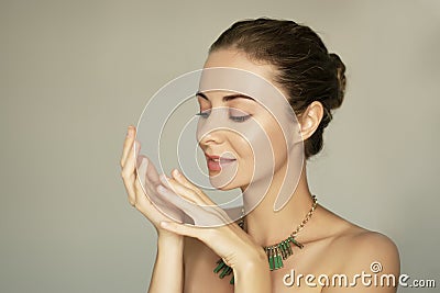 High-end rotuch portrait of 30 years old blond woman with perfect skin Stock Photo