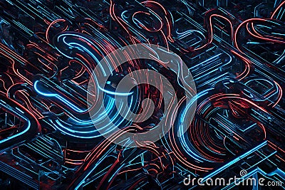 High-end technology abstract background featuring blue and red lines. Sleek and modern design with vibrant tech lines creating a Stock Photo
