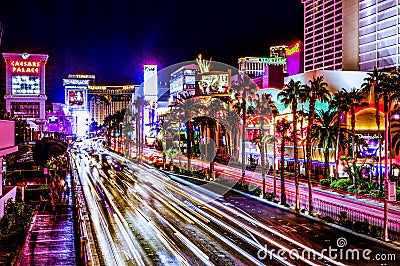 High energy electric long exposure of las vegas city streets at night Editorial Stock Photo