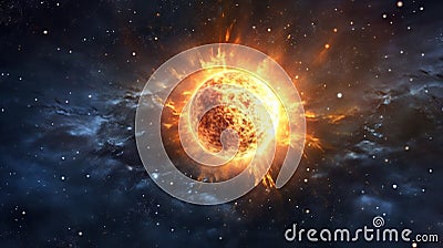 High-energy particles explosion. Star explosion with particles. Star warp and Wormhole. Ai Generated Cartoon Illustration