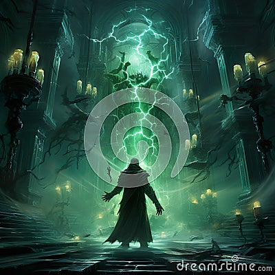 High Fantasy Character: An epic portrait of an evil warlock demonic wizard necromancer Stock Photo
