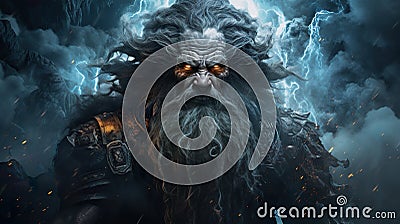 High Fantasy Character: An epic portrait of an evil warlock demonic wizard necromancer Stock Photo