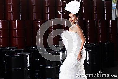 High Fashion Asian Model Woman wear Haute Counture Gown Stock Photo