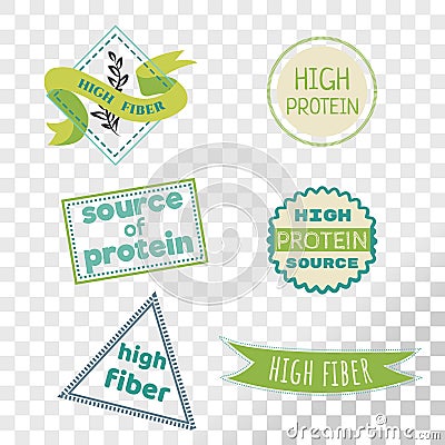 High fiber label collection isolated on transparent background. Vector Illustration