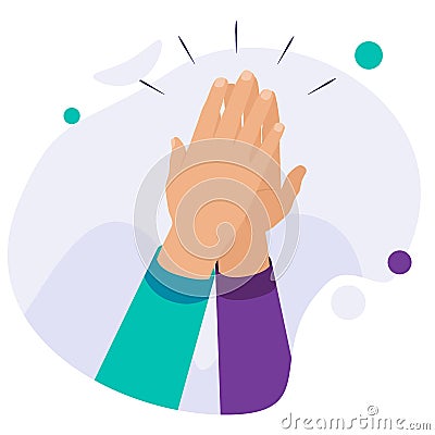 High five concept for success, teamwork. Hands in a gesture of success. Two hands giving high five for great work. High Vector Illustration