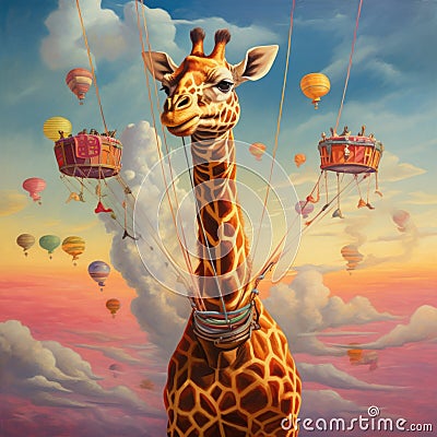 High-Flying Grace, The Giraffe's Airborne Adventure Stock Photo
