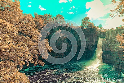 High Force Waterfall views from the south bank of the River Tees Stock Photo