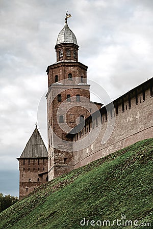 High fortress tower of the Russian fortress Stock Photo