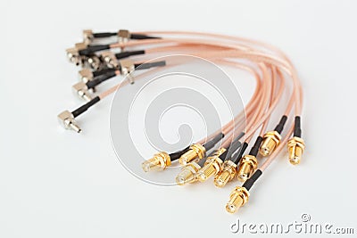 High-frequency ipx to sma female cable connector with gold plated pins Stock Photo