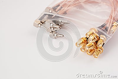High-frequency ipx to sma female cable connector with gold plated pins Stock Photo