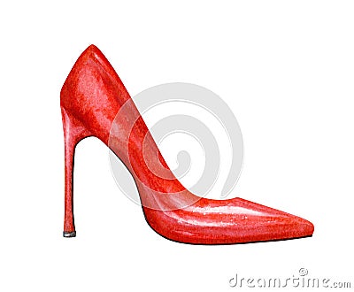 High heel red shoes. Watercolor illustration Stock Photo