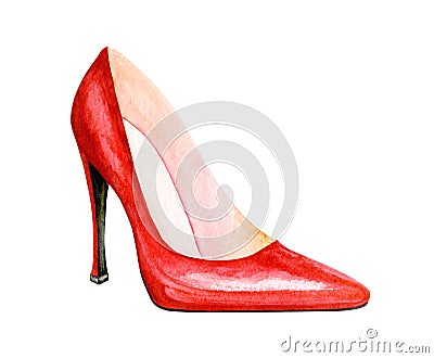 High heel red shoes. Watercolor illustration Stock Photo