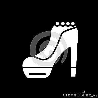 High heel shoe solid icon. Elegant woman shoe vector illustration isolated on black. Footwear glyph style design Vector Illustration