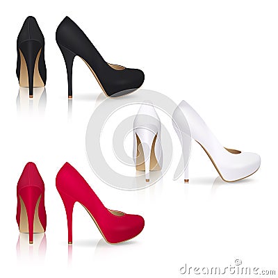 High-heeled Shoes in Black, White and Red Vector Illustration