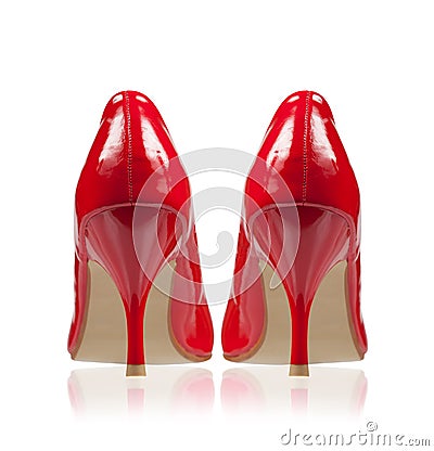 High-heeled shoes classic style red. Rear view. Stock Photo