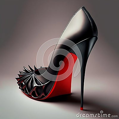 High heels louboutin sandals, stilettos with peep toe. Generative AI Cartoon Illustration