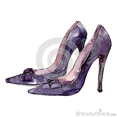 High heels shoes sketch glamour illustration in a watercolor style isolated element. Watercolour background set. Cartoon Illustration