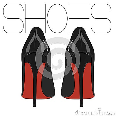 High heels stiletto vector shoes. Fashion woman illustration. Elegance leather luxury footwear. evening fetish red black feti Vector Illustration