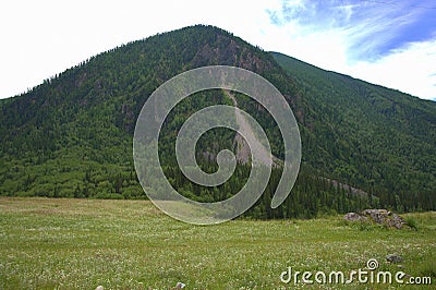 High hill at a fertile pasture in the valley Stock Photo