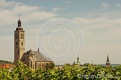 Landscape view of Kutna Hora with Church of St James visible in the near background. Stock Photo