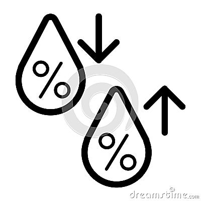 High humidity vector icon. Black and white Humidity increases and decreases illustration. Outline linear icon. Vector Illustration