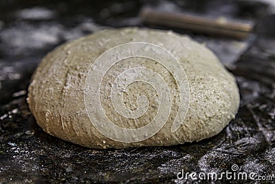 High hydration rye and wheat sourdough ready for shaping artisanal rustic wholegrain sourdough bread loaf, photo series Stock Photo