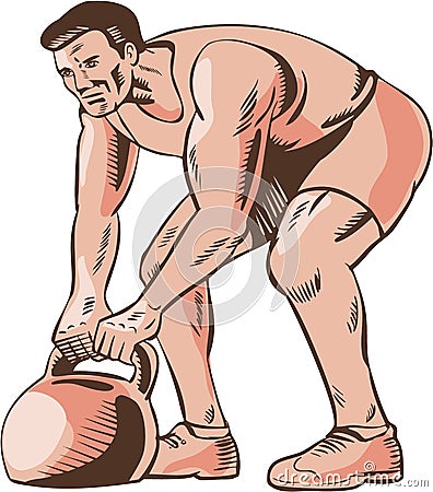 High Intensity Interval Training Kettlebell Etching Vector Illustration