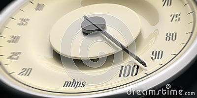 High internet speed. Vintage car gauge speedometer closeup detail, black background. 3d illustration Cartoon Illustration