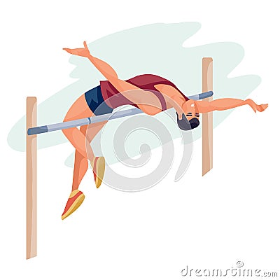 High jump, man successfully jumps over the bar in competitions, isolated object on a white background, Vector Illustration