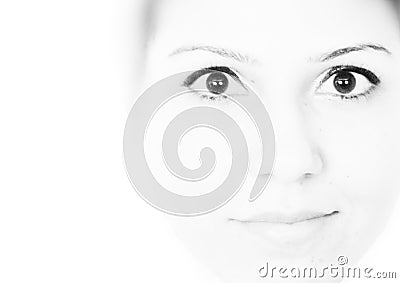 High key black and white portrait of a girl wearing eyeliner Stock Photo