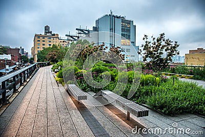 High Line Park. Urban public park on an historic freight rail line in New York City, Manhattan. Stock Photo