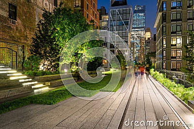 High Line promenade at Twilight, Chelsea, Manhattan, New York City Stock Photo