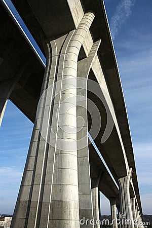 High and long concrete bridge across the valley Stock Photo