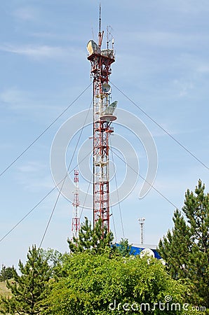 High metal tower for of television broadcasting Stock Photo