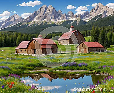 High mountain scene rural living beautiful landscape Stock Photo