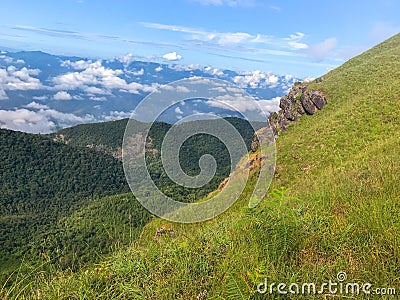 Mountains with blue clound and fog at Chaing mai, Thailand Stock Photo