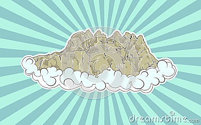 High mountains in clouds Cartoon Illustration