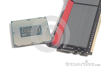 High performance DDR4 computer memory RAM and Central processing Stock Photo