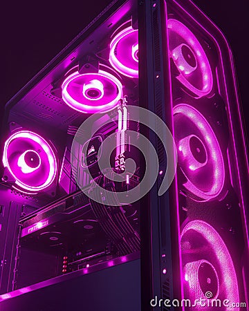High Performance Gaming PC with RGB Lighting, Custom Built Desktop Computer with Advanced Cooling System and LED Fans, Stock Photo