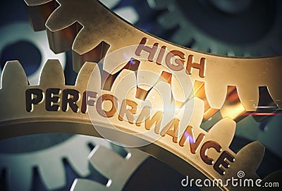 High Performance on Golden Cogwheels. 3D Illustration. Stock Photo