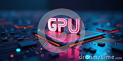 High-performance gpu processor mounted on advanced technological motherboard circuitry Stock Photo