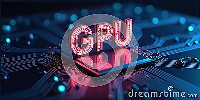 High-performance gpu processor mounted on advanced technological motherboard circuitry Stock Photo
