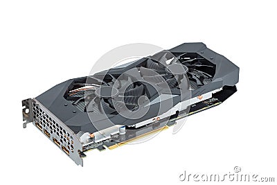 High performance video card, also called a display card, graphics card, display adapter or graphics adapter for computers. Stock Photo